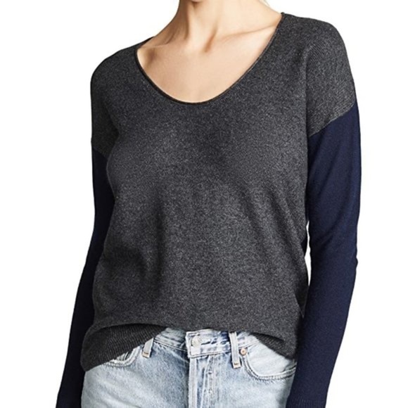MADEWELL Kendall Colorblock Navy Gray V Neck Wool Alpaca Blend Sweater Size S - Picture 1 of 11